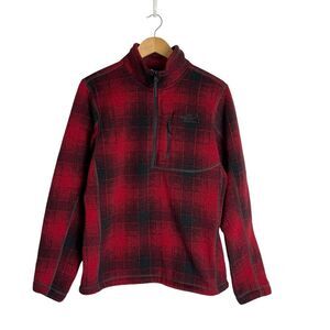 The North Face Mens Novelty Gordon Lyons 1/4 Zip Small Plaid Red Fleece Pullover